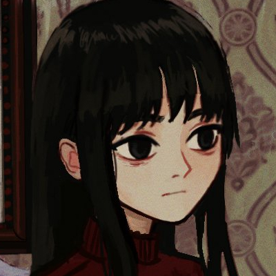 a girl frowning, with dark bags under her eyes and a blank gaze. Art by io (onisarashi)